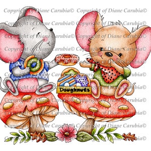 Mices Doughnut Delight, coloured, digital stamp, sublimation, cardmaking, printable, cute, mouse
