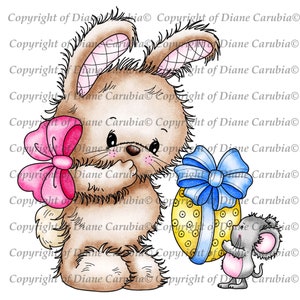 Bunnys egg surprise coloured, digital stamp, printable, sublimation, cardmaking, clipart
