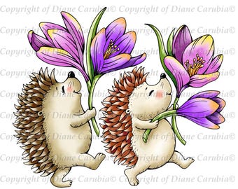 Hedgys Spring Fun, Black and white, digital stamp, cardmaking image, colouring page, hedgehog, create