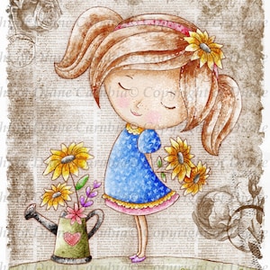 Daisy Pot Wendy, black and white, digital stamp, digi, cute, cardmaking, printable, colouring in
