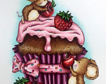 Cupcake Mice, Kit and Clowder, colouring classes, black and white, colouring in, printable