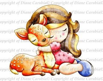 Wild embrace, black and white, digital stamp, printable, digi, cardmaking, scrapbooking, Deer