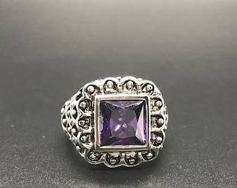 Retro Sterling Silver Amethyst Ring 7.5