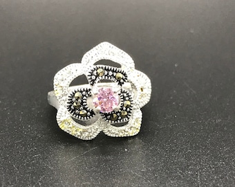 Retro Sterling Silver Marcasite Ring 8