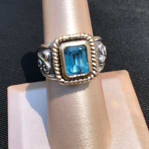 Cool Sterling Silver 14K Gold Blue Gemstone Ring 6.5