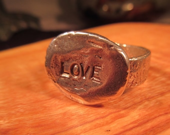 Rustic Sterling Silver Love Ring - 9