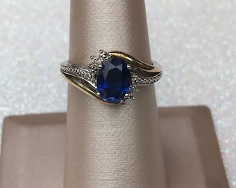 RL 10K Gold Sterling Silver Blue Gemstone Ring 6.5