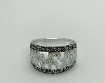 Cool Retro Sterling Silver Marcasite Ring 7.5