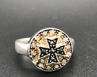 Cool Retro Sterling Silver Marcasite CZ Ring 9