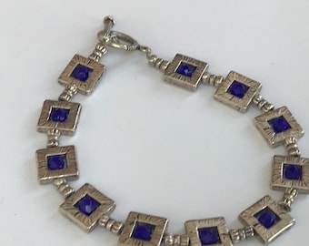 Retro Sterling Silver Blue Gemstone Bracelet