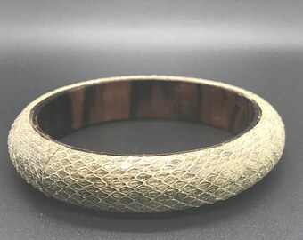 Unique Snakeskin and Wood Bangle Bracelet