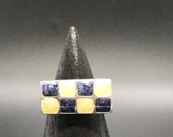 Unique Sterling Silver Enamel Ring 6.5