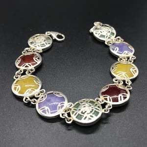 Boho Sterling Silver Multi Gemstone Bracelet