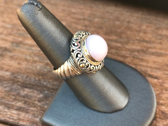 Retro Sterling Silver 18K Pink Gemstone Ring 8 - image 3