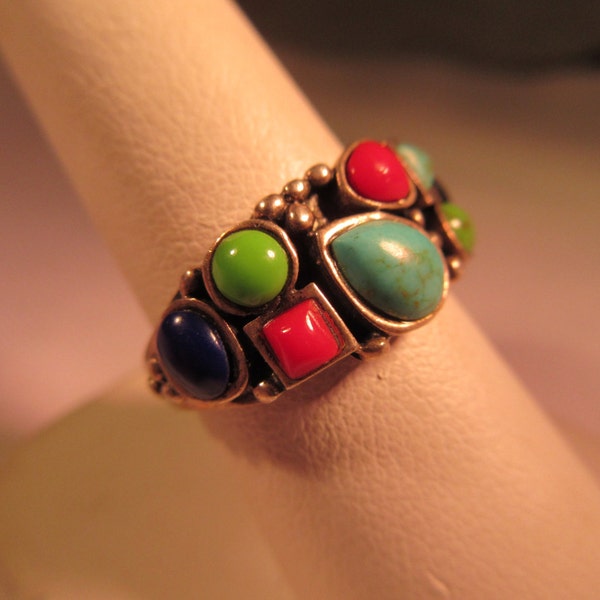 Boho Sterling Silver Multi Stone Ring - 8