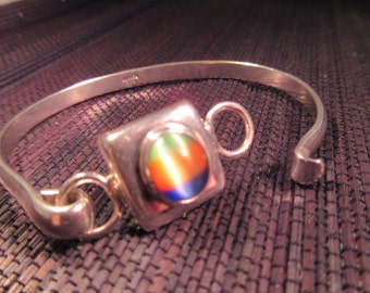 Heavy Mexico Sterling Silver Tri Color Cats Eye Toggle Bracelet