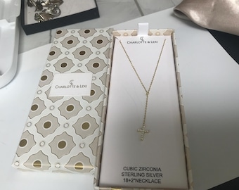 Religious Sterling Silver Gold Wash CZ Cross Necklace Charlotte and Lexi