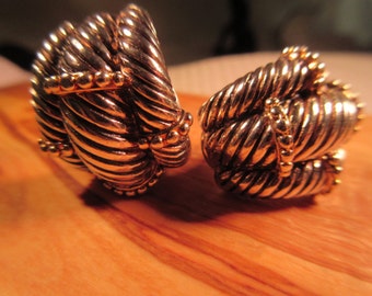 Modernist Sterling Silver Brass Braided Earrings