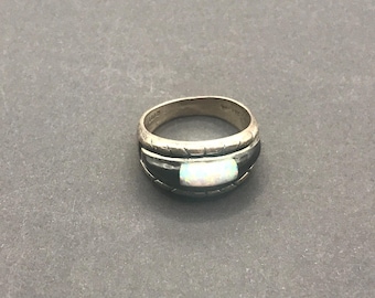 Sterling Silver Black Onyx Opal Ring OTT 9.5