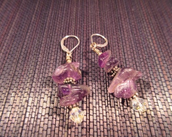 Sterling Silver Purple Beaded Drop Earrings