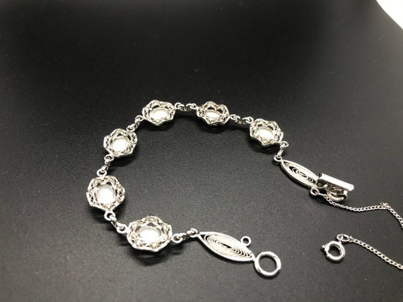 Retro Sterling Silver White Opal Bracelet - image 4