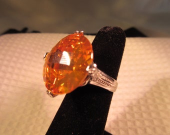 Giant Sterling  Silver Golden Gemstone CZ Statement Ring