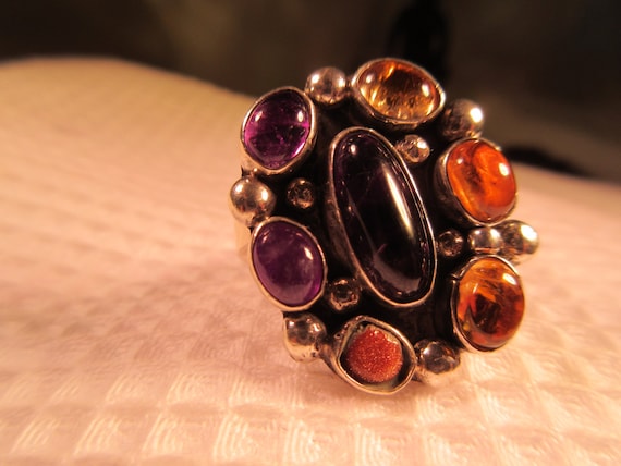 Cool Retro Sterling Silver Multi Gemstone Ring - … - image 4