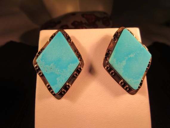 Trendy Southwestern Sterling Silver Turquoise Ear… - image 1