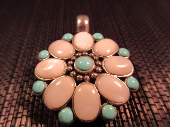 Retro Sterling Silver Turquoise M O P Brooch - image 2