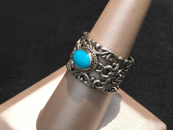 Cool Retro Sterling Silver Turquoise Ring 8 - image 3