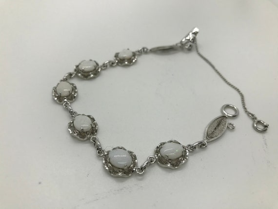 Retro Sterling Silver White Opal Bracelet - image 2