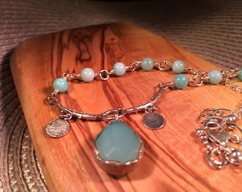 Boho Sterling Silver Pale Mint Green Quartz Necklace