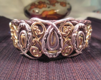 Boho Silver Brass Leather Cuff Bracelet