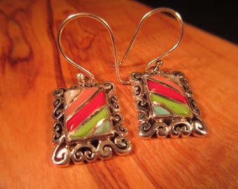 Tribal Sterling Silver Multi Stone Earrings