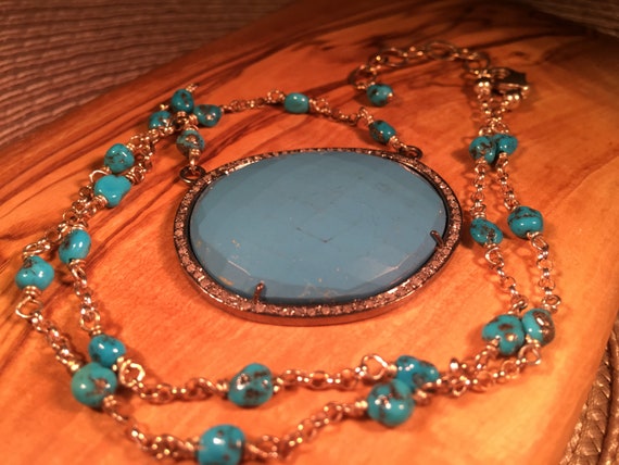 Cool Boho Sterling Silver Turquoise Necklace - image 1