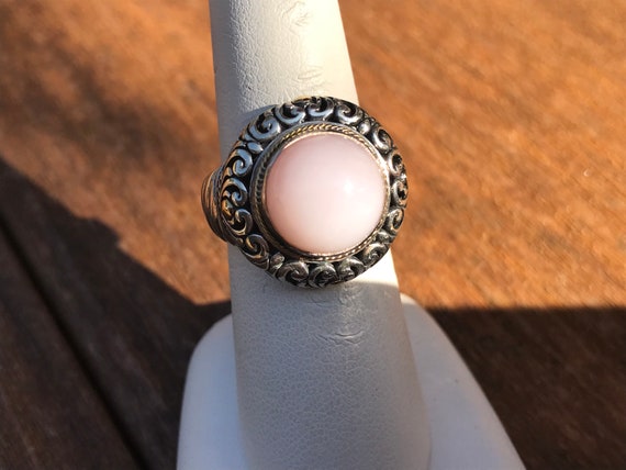 Retro Sterling Silver 18K Pink Gemstone Ring 8 - image 1