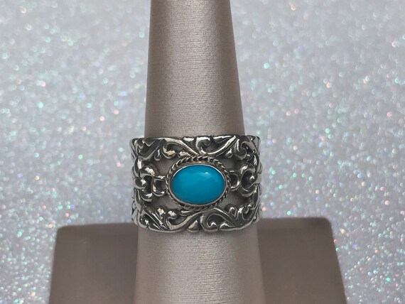 Cool Retro Sterling Silver Turquoise Ring 8 - image 2