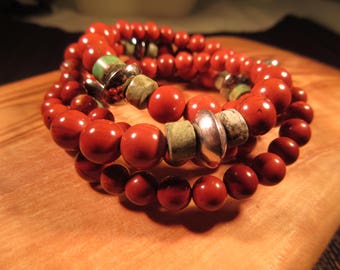 Boho Sterling Silver Coral Bangle Bracelet