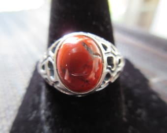 Retro Sterling Silver Coral Ring (3)