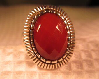 Cool Retro Sterling Silver Red Gemstone Ring - 9