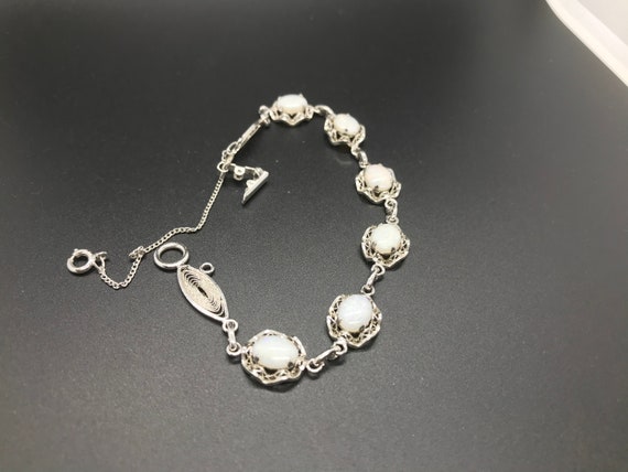 Retro Sterling Silver White Opal Bracelet - image 5