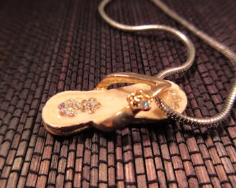 Whimsical Sterling Silver CZ Flip Flop Necklace