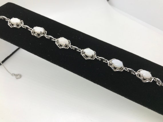 Retro Sterling Silver White Opal Bracelet - image 1
