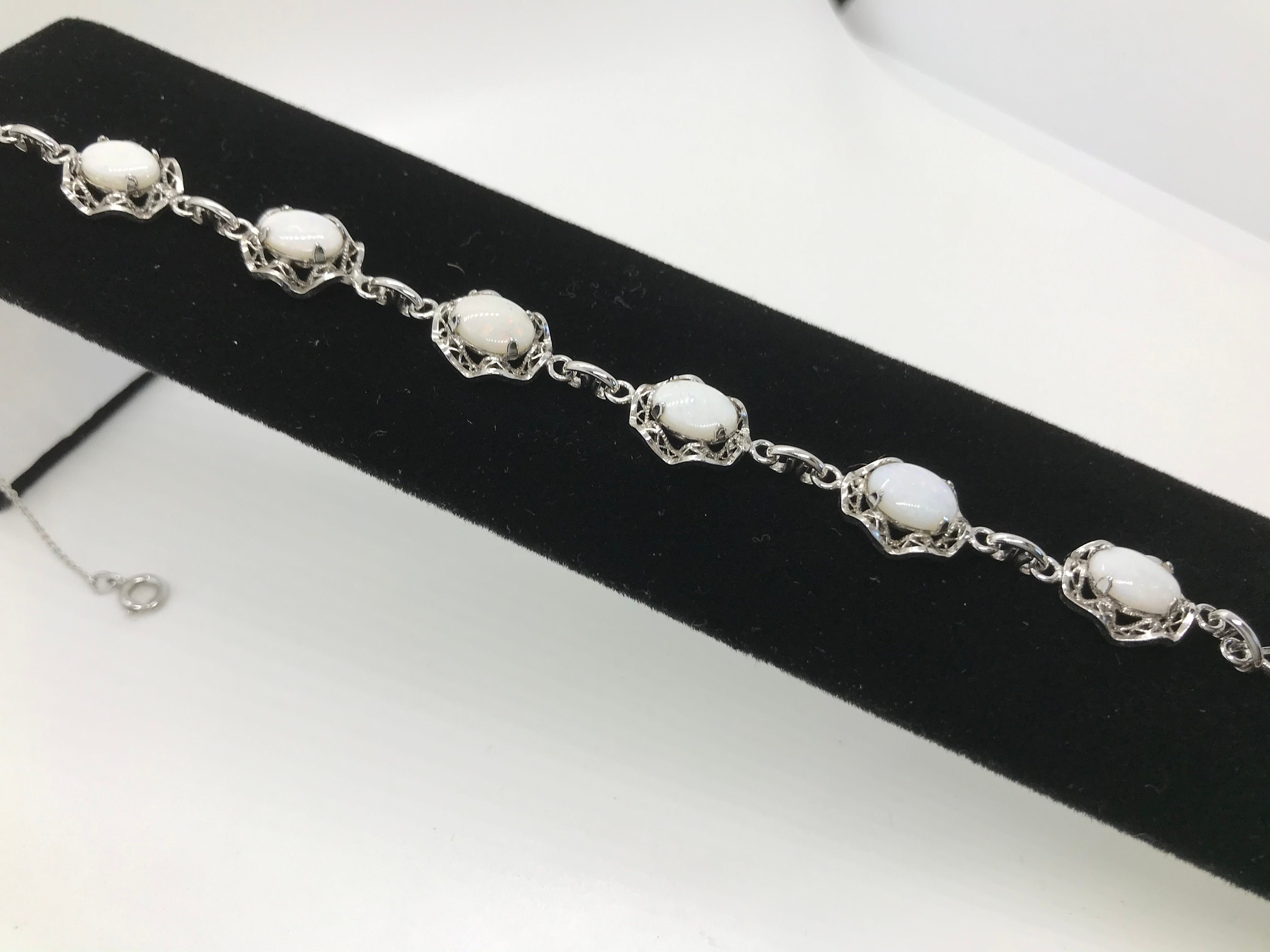 Retro Sterling Silver White Opal Bracelet