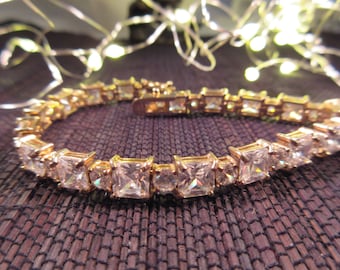 Romantic Vintage Sterling Silver Gold Wash CZ Tennis Bracelet