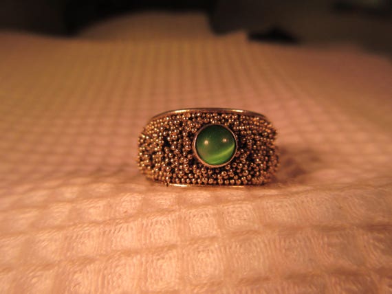 Cool Retro Sterling Silver Green Cat's Eye Ring -… - image 4
