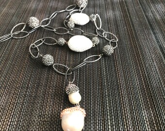 Cool Metal Pearl CZ Necklace