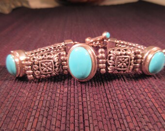 Tribal Sterling Silver Turquoise Toggle Close Bracelet