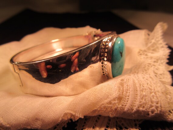 Cool Tribal Sterling Silver Turquoise Bracelet - image 4