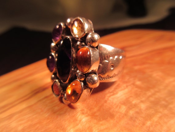 Cool Retro Sterling Silver Multi Gemstone Ring - … - image 3